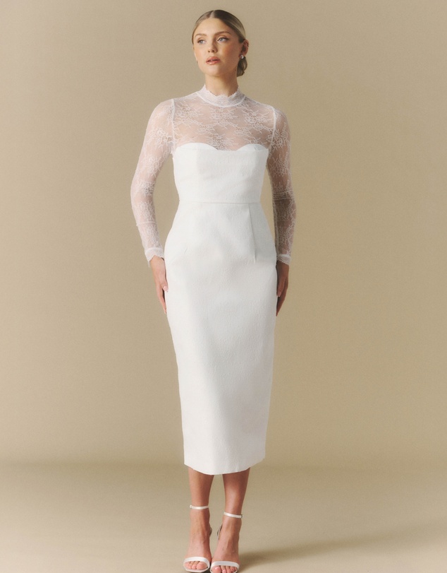 Six Stories - Lace Sleeve Cup Detail Midi Dress
