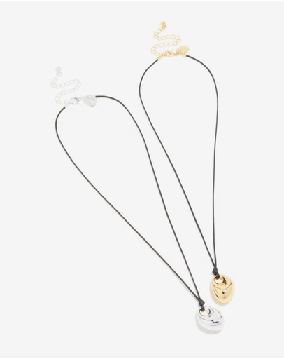 Lovisa - Mixed Metal Plated Organic Oval Black Cord Necklaces 2-Pack