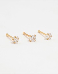 Lovisa - Gold Plated Titanium Graduating Cubic Zirconia Nose Studs 3-Pack