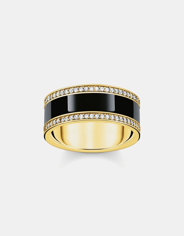 THOMAS SABO - Gold Band Ring with Black Cold Enamel and Zirconia