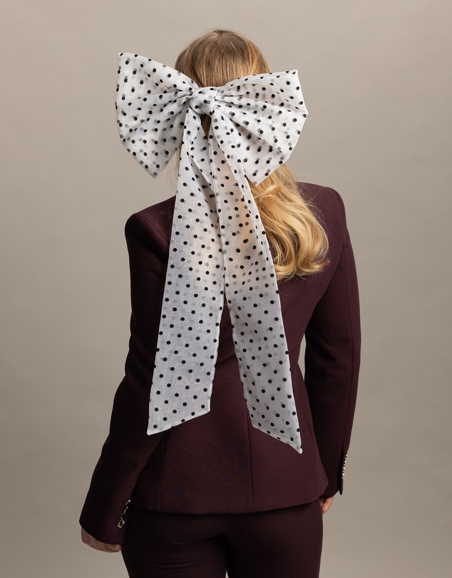 Morgan & Taylor - Charlie Large Racewear Bow in White with Black Polka Dots