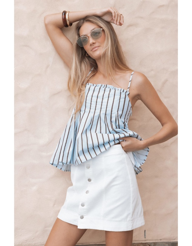 Petal & Pup - Sara Button Front Denim Mini Skirt - Off White