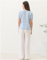 Angel Maternity - Brigitte Maternity Linen Blouse Top - Baby Blue