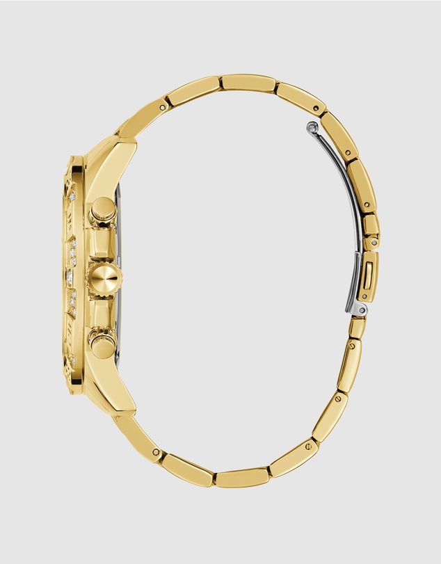GUESS - Multi-function Men's 48mm Champagne Dial with Crystals and Gold-Tone Strap