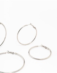 Lovisa - Waterproof Stainless Steel Thin Hoop Earrings 3-Pack