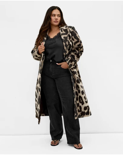 City Chic - Charlotte Leopard Print Melton Coat