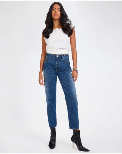 ONE TEASPOON - Slims High Waist Cropped Slim Fit Denim Jeans - Blue Paisley