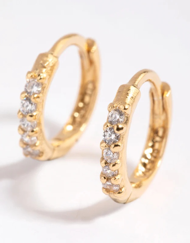 Lovisa - Gold Plated Sterling Silver Cubic Zirconia Huggie Earrings