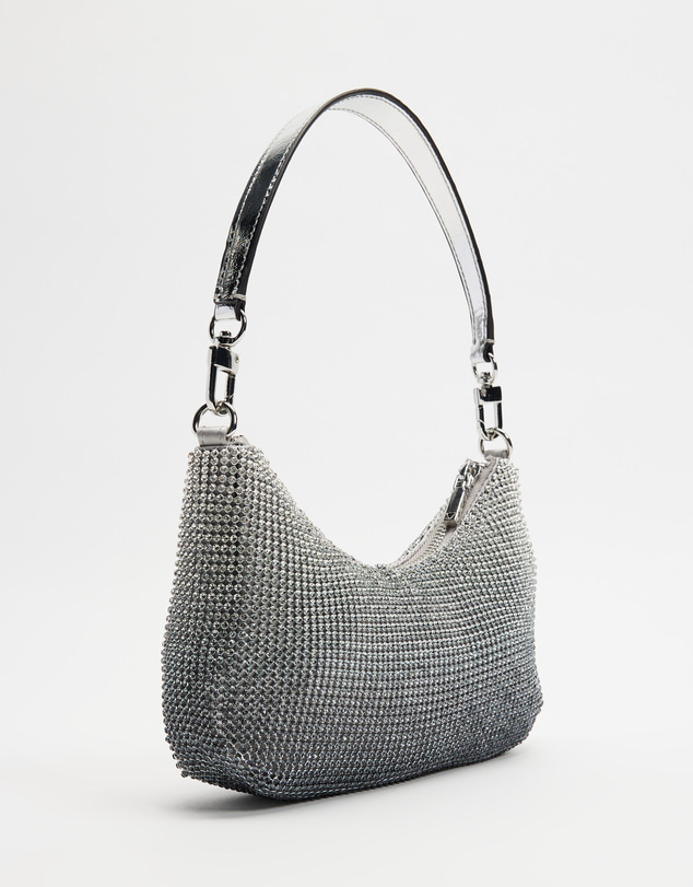 GUESS - Zalina Mini Top Zip Shoulder Bag Rhinestone Mesh