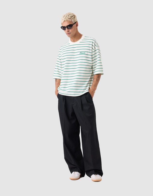 Zanerobe - Stripe Crop Flow Tee Vintage White/Forest