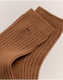 Trenery - Monogram Rib Crew Sock in Dark Camel