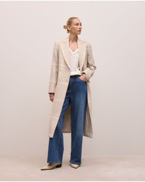 Trenery - Italian Wool Blend Check Coat in Stone
