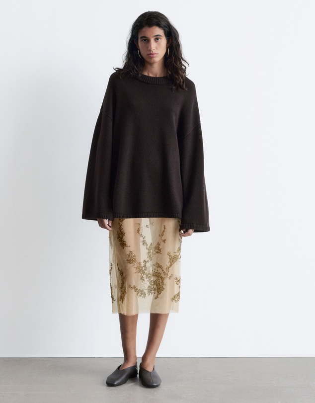 & Other Stories - Embroidered Mesh Midi Skirt