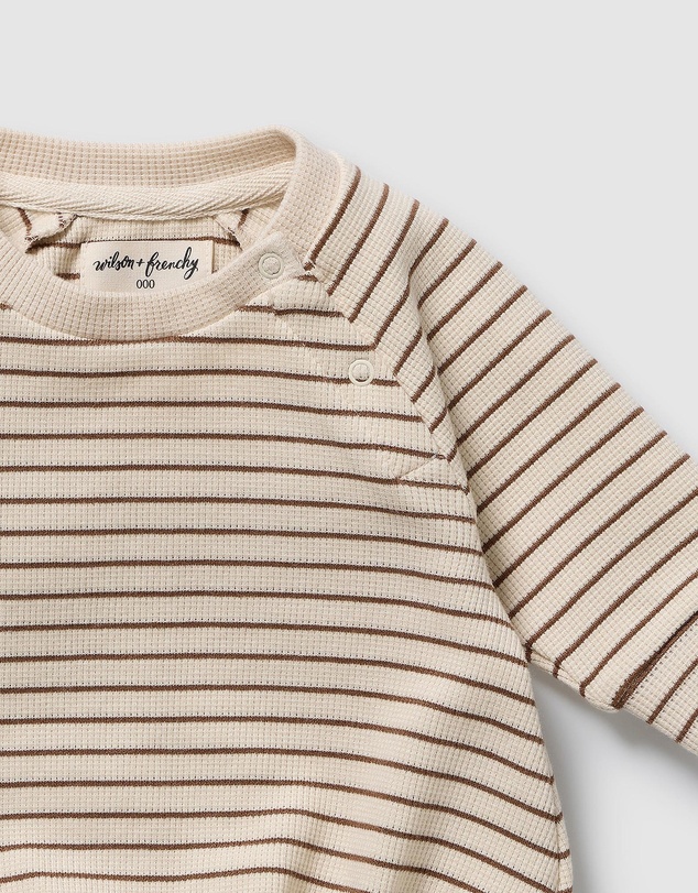 Wilson & Frenchy - Nutmeg Stripe Organic Waffle Bodysuit - Babies