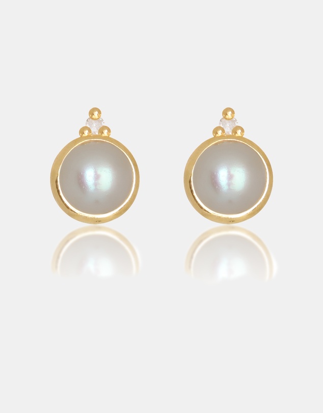 Georgini - Freshwater Pearl And Two Natural Diamond June Gold Earrings