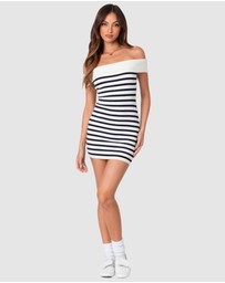 EDIKTED - Striped Fold Over Knit Mini Dress