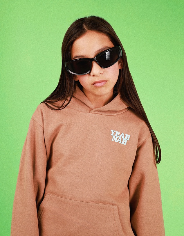 Skwosh - Yeah Nah Kids Slang Hoodie in Mocha