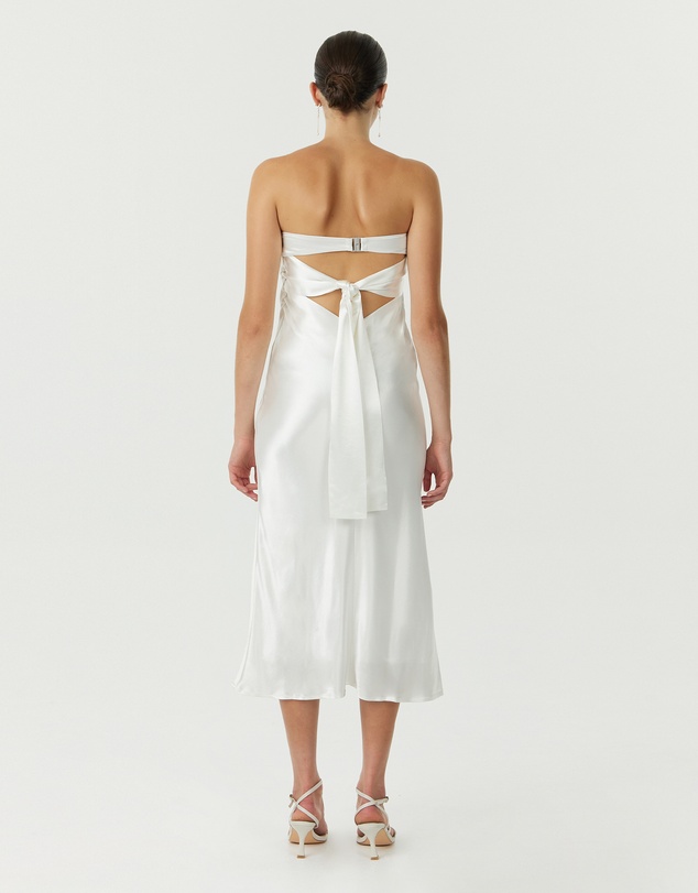 Third Form - Satin Tie Back Strapless Midi Dress