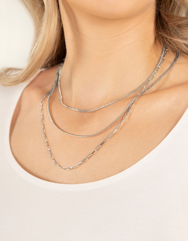 Mestige - Moonlit Three Strand Chain Necklace - Silver Plated