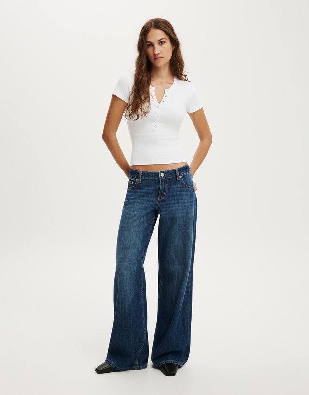 Cotton On - Blake Rib Henley Short Sleeve