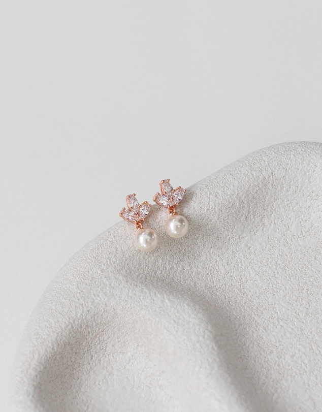 The White Collection - Lola - Delicate Rose Gold Pearl Bridal Earrings