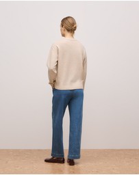 Trenery - Wool Cashmere Cable Detail Crew in Oat Marle
