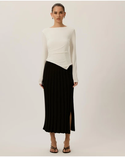 Tussah - Aurora Ribbed Knit Button Detail Midi Skirt