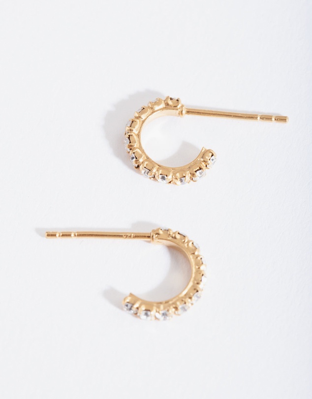 Lovisa - Gold Plated Sterling Silver Mini Cubic Zirconia Open Hoop Earrings