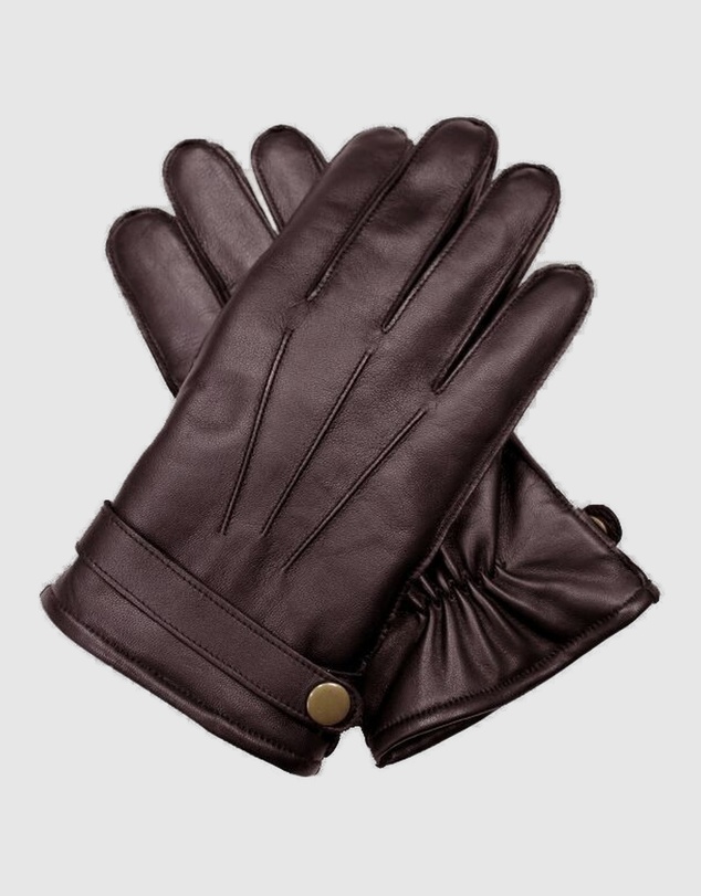DENTS - Wool Knit-Lined Leather Gloves with Strap and Stud