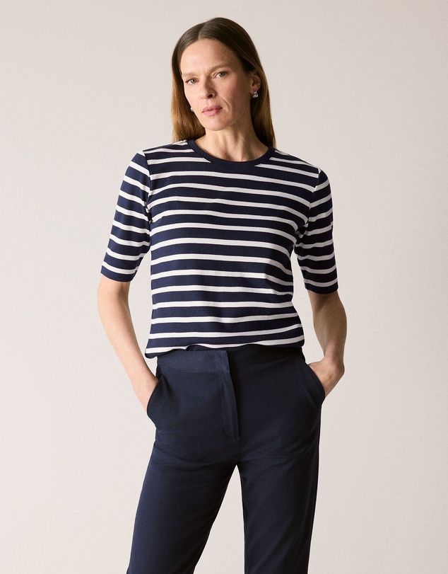 Trenery - Cotton Stripe Half Sleeve T-shirt in Night Sky