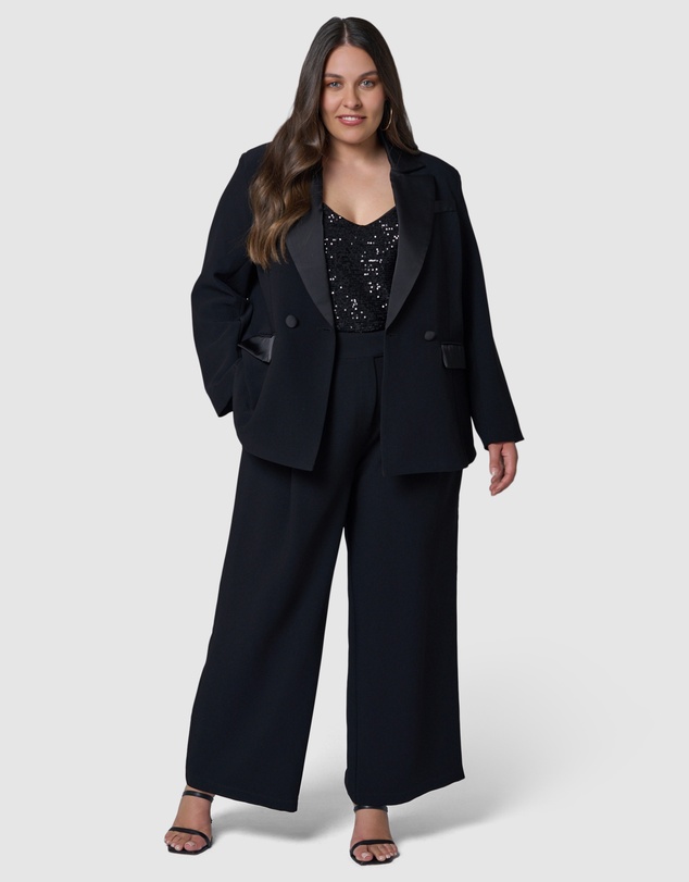 Pink Dusk by Curve Project - Fired Up Satin Trim Blazer