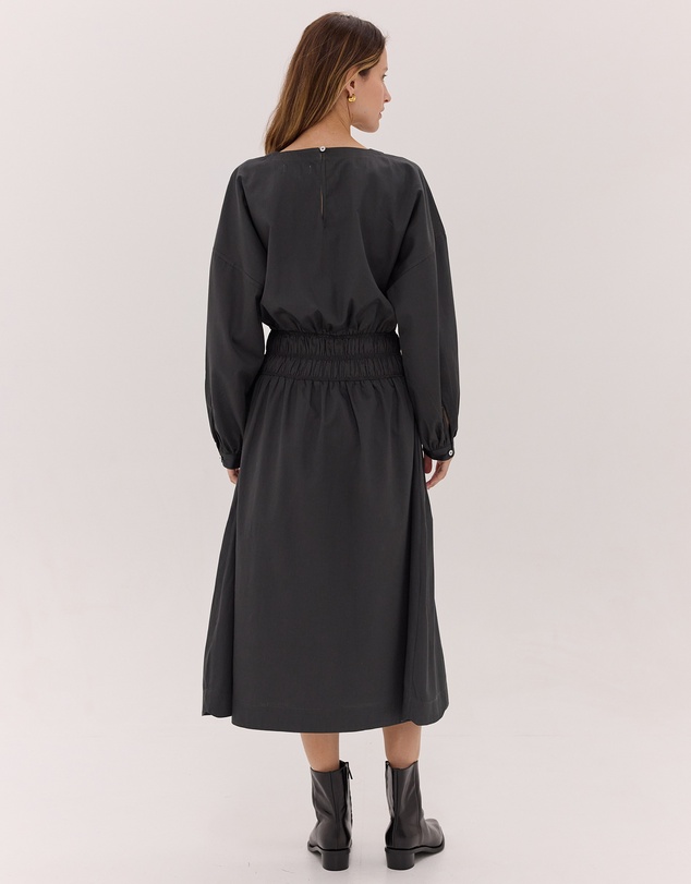 Cloth & Co. - The Shirred Billow Sleeve Dress Carbon