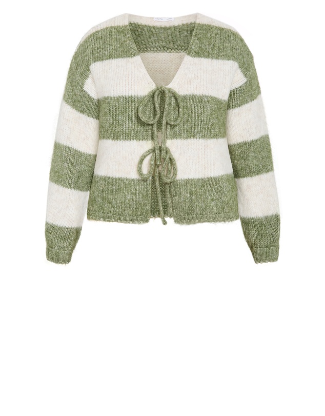 City Chic - Plus size Willow Stripe Tie Cardigan - matcha