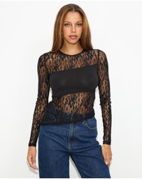 Dazie - Spotlight Lace Long Sleeve Top