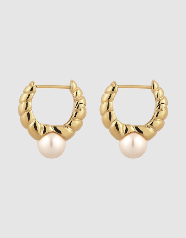 Elli Jewelry - Earrings Women Creole Elegant White Pearl 925 Sterling Silver Gold Plated