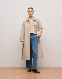Trenery - Wool Cashmere Cable Detail Crew in Oat Marle