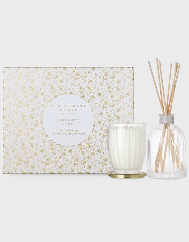 Peppermint Grove - Lemongrass & Lime Mini Soy Candle & Diffuser Set