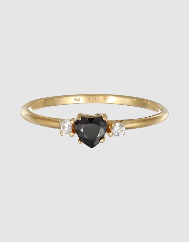 Elli Jewelry - Ring Zirconia Heart 925 Sterling Silver Gold-Plated