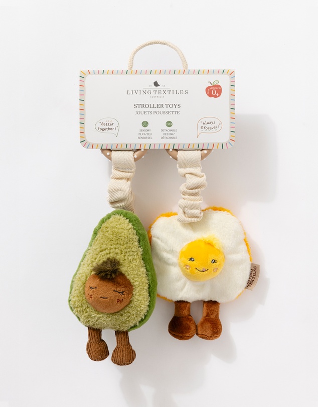 Living Textiles - 2 Pack Mini Market Brunch Stroller Toys - Avocado & Egg on Toast