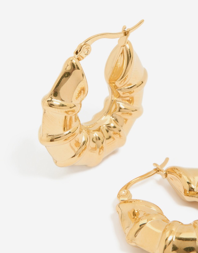 Lovisa - Waterproof Gold Plated Stainless Steel Barrel Detail Hoop Earrings