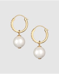 Elli Jewelry - Earrings Creoles Sparkling with Shell Core Pearls and Crystals in 925 Sterling Silver Gold Plated