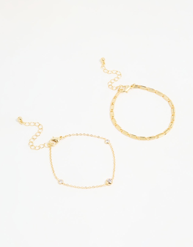 Lovisa - Gold Plated Cubic Zirconia & Chain Bracelets 2-Pack