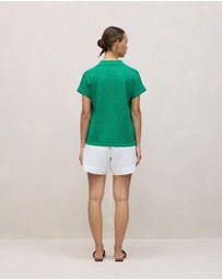 Trenery - Linen Cotton Relaxed Knit Polo in True Green