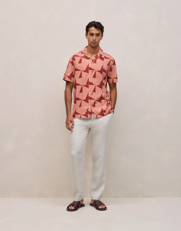 Trenery - Escher Camp Collar Shirt in Crimson