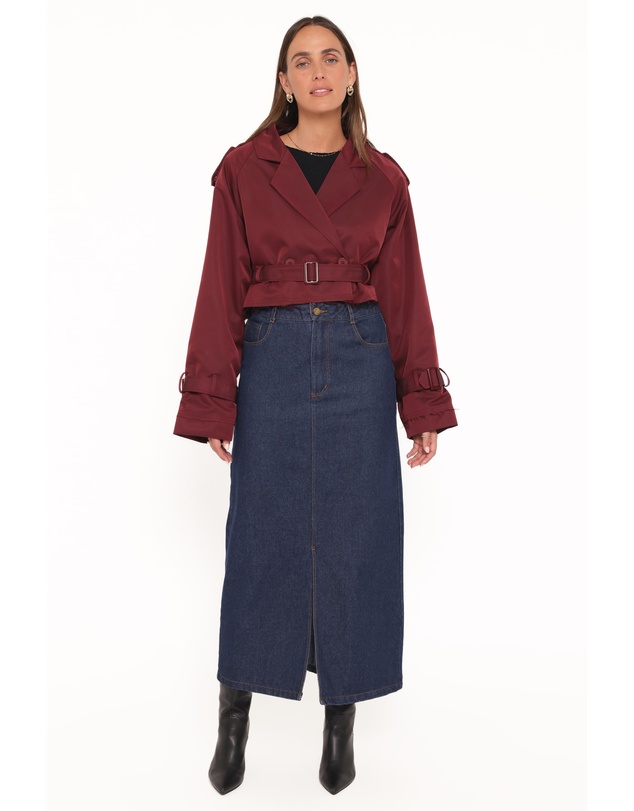 Petal & Pup - Izzi Crop Trench Jacket - Burgundy