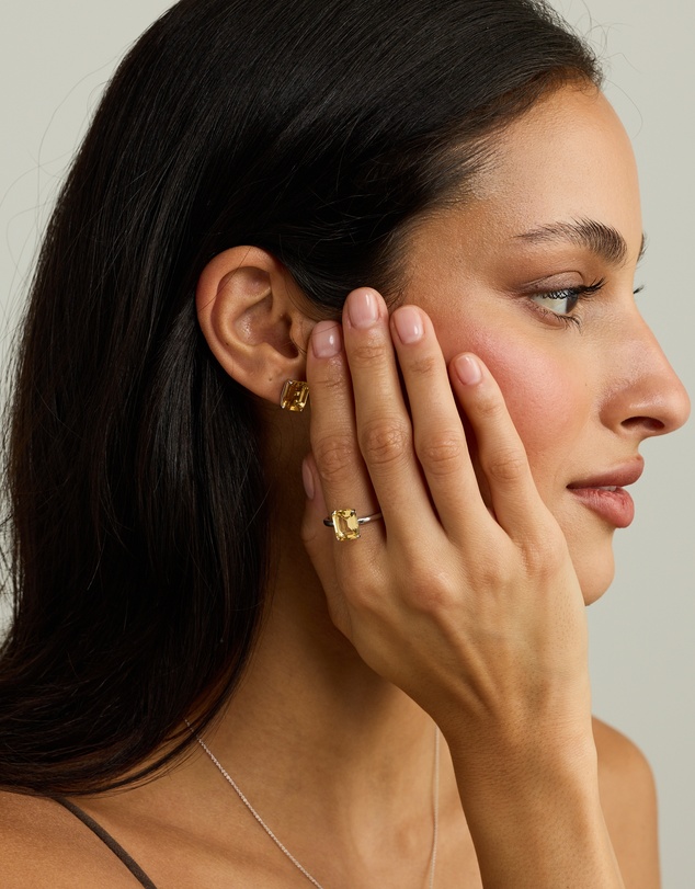Michael Hill - Emerald Cut Soft Champagne Citrine Solitaire Stud Earrings in Sterling Silver