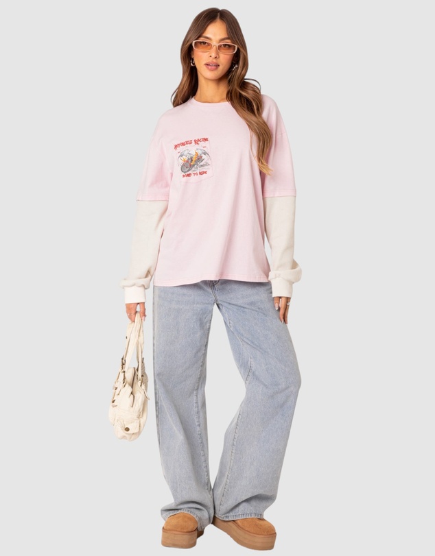 EDIKTED - Racing oversized layered T shirt