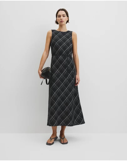 Country Road - Organically Grown Linen Check Maxi Dress