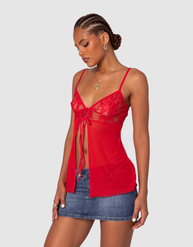 EDIKTED - Mimosa Sheer Lace Long Tank Top