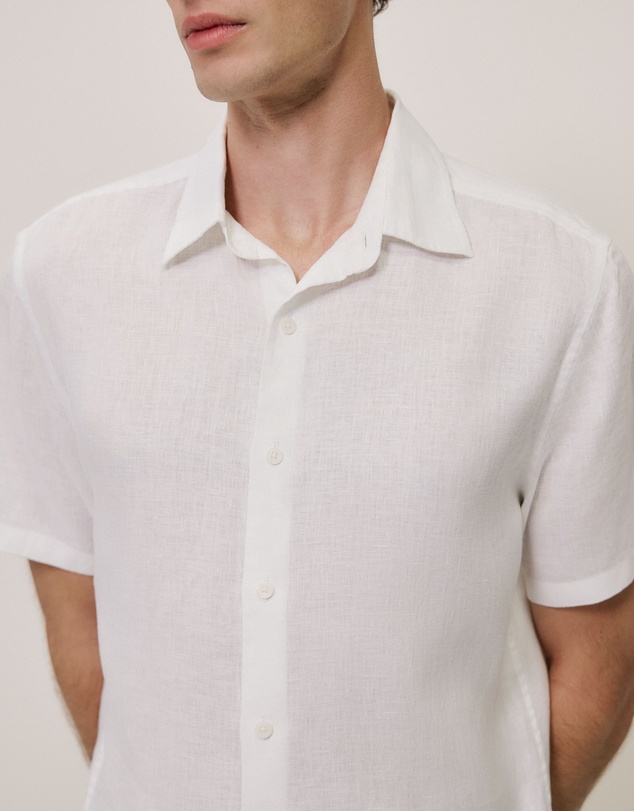 Trenery - Regular Fit Linen Short Sleeve Shirt in White